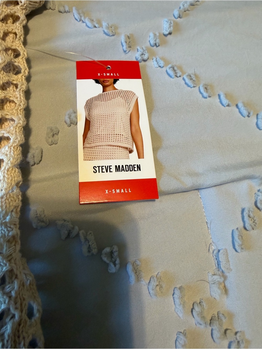 NWT Steve Madden Crochet Top Open Weave Knit Vest Beige - Picture 4 of 5